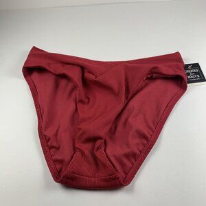Bar III Micro Ribbed‎ Bikini Bottoms Women's Small Dark Cherry High Waist Beach